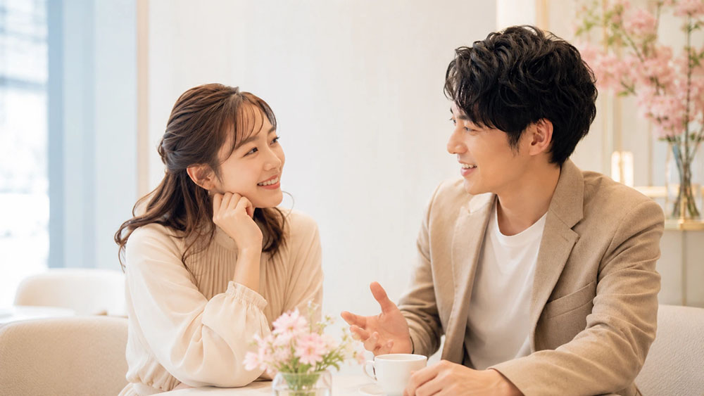 裏側矯正中であることを相手に伝える日本人カップル