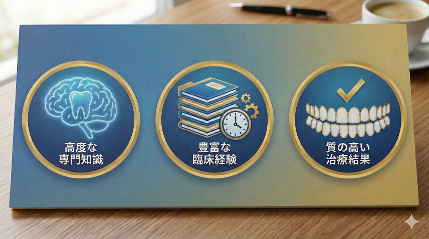 矯正認定医を選ぶ3つのメリット（知識・経験・質）のイラスト