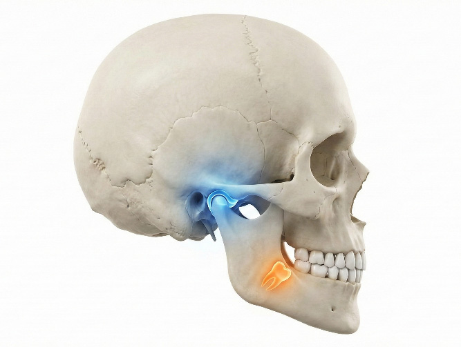 顎関節の位置と親知らずの生え方を示すイラスト