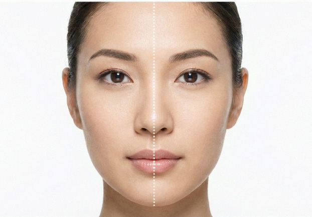 顔の中心線と歯の正中線の一致を示すイメージ図