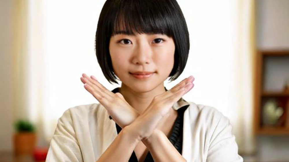 手でバツを作る女性